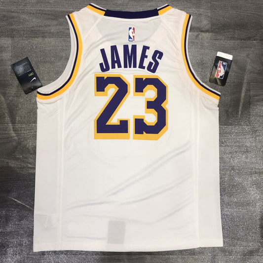 NBA Laker Crew Neck Retro White No. 23 LeBron James With Chip