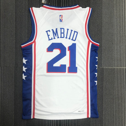 Philadelphia 76Ers White #21 EMBIID NBA Season Jerseys 75 Year