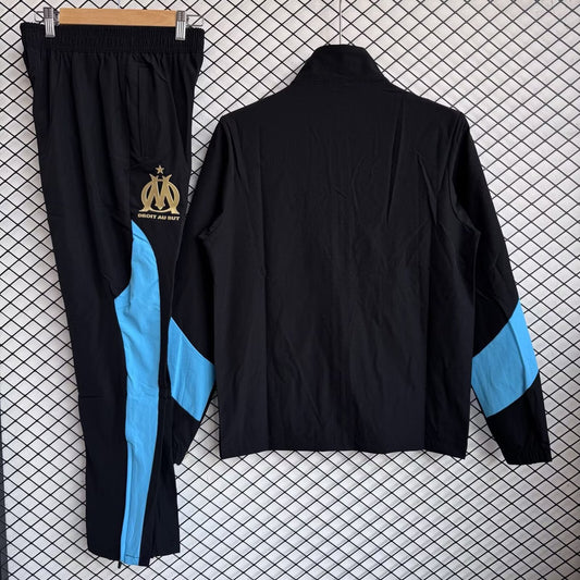 Marseille Windbreaker Sets With Pants Black Football Jersey 2025/2026