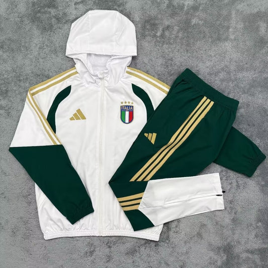 Italy Windbreaker Sets With Pants White Football Jersey 2026/2027