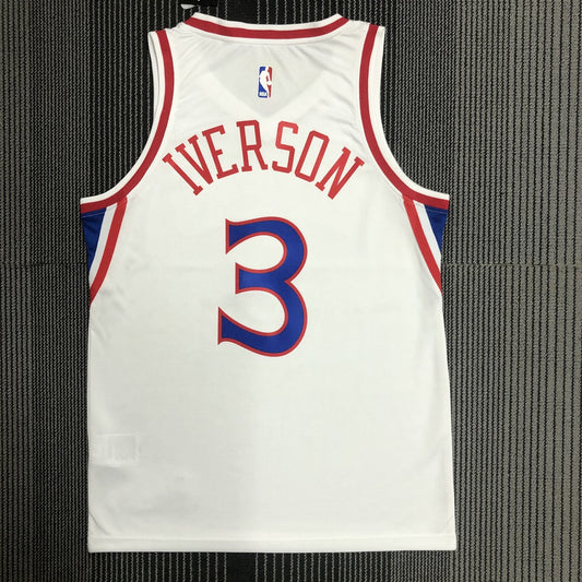 Philadelphia 76Ers Retro White #3 IVERSON NBA Season Jerseys