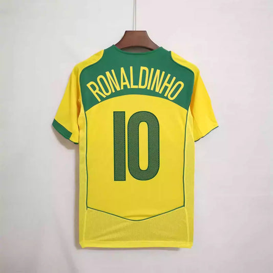 Retro Brazil Home # 10 RONALDINHO #9 RONALDO #8 KAKA Football Jersey 2004