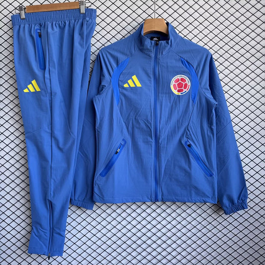 Colombia Windbreaker Sets With Pants Blue Football Jersey 2026/2027