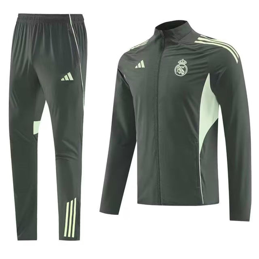 Real Madrid Windbreaker Sets With Pants Dark Green Football Jersey 2025/2026