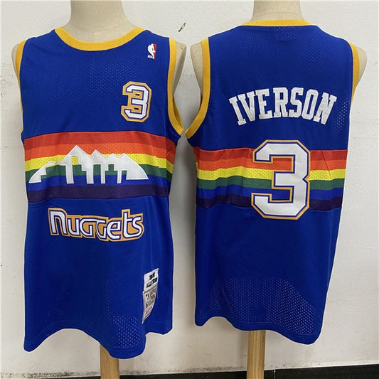 NBA Nuggets # 3 Lverson Snow Mountain Blue Top Mesh Jersey