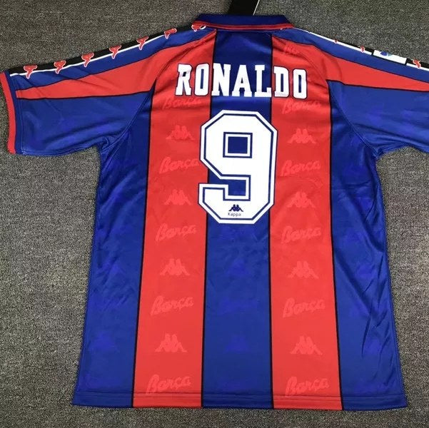 RONALDO # 9 Barcelona Home Red And Blue Retro Football Jersey 1996/1997