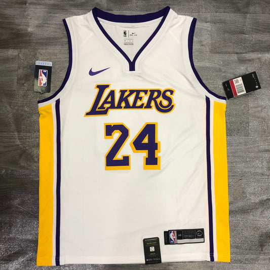 NBA Laker's Retro White V-collar 24 Kobe With Chip