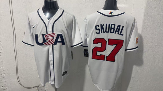 MLB USA White #27 SKUBAL Baseball Jerseys World Cup