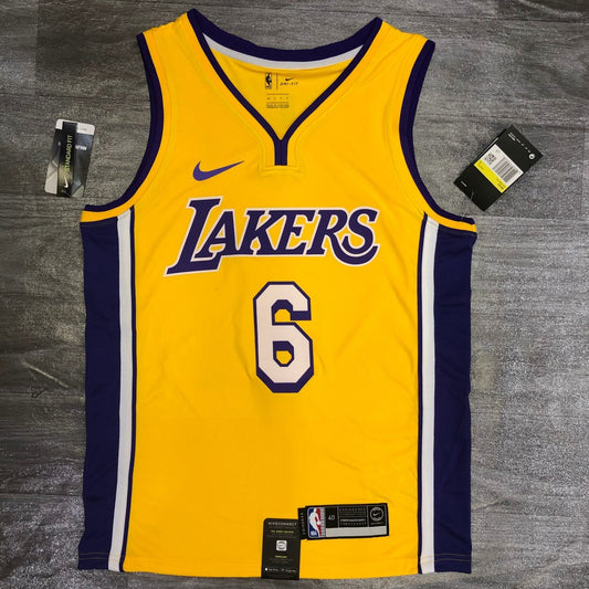 Los Angeles Lakers Yellow V-Neck 6 JAMES NBA Jerseys