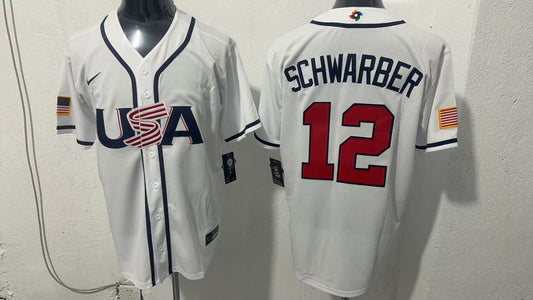 MLB USA White #12 SCHWARBER Baseball Jerseys World Cup