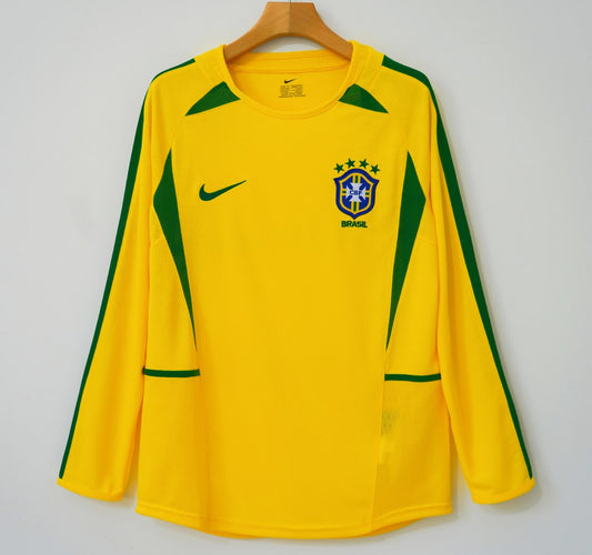 Retro Brazil Home Long Football Jersey 2002