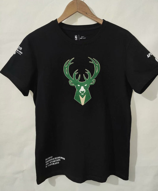 NBA Bucks Hot Pressing Black T-shirt