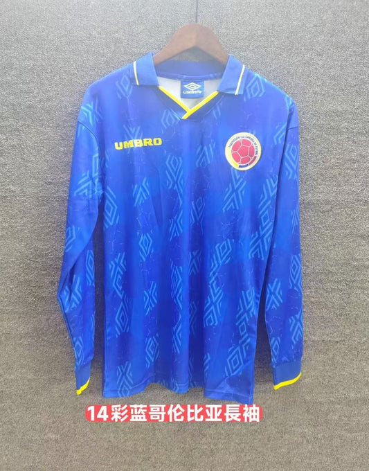 Retro Colombia Away Long Sleeve Fans Football Jersey 2014