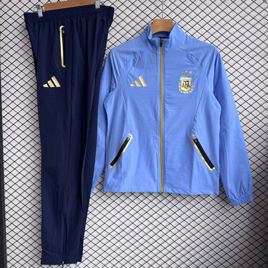 Argentina Windbreaker Sets With Pants Blue Football Jersey 2026/2027
