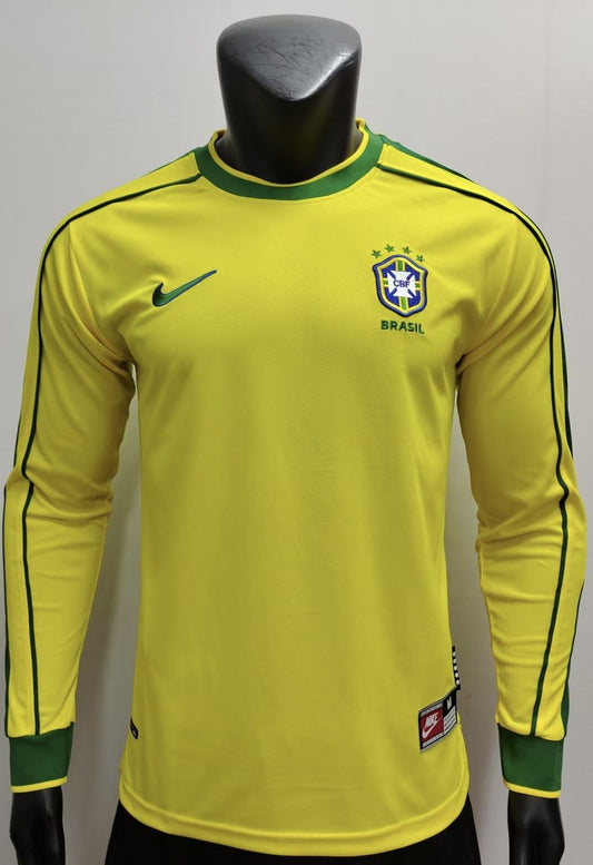 Retro Brazil Home Long Football Jersey 1998