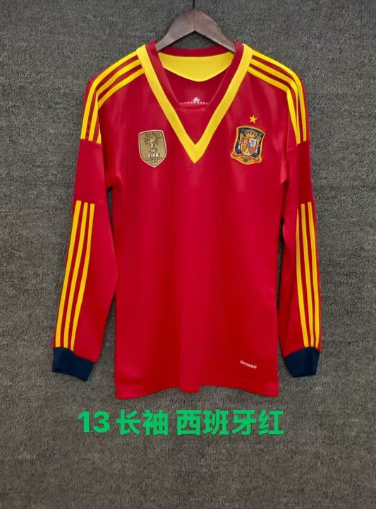 Retro Spain Home Long Red Football Jersey 2013