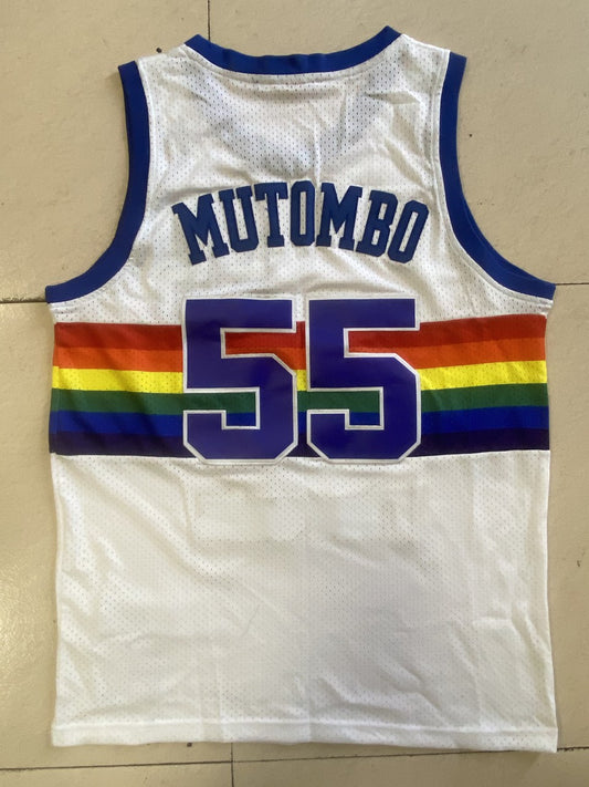 NBA Nuggets # 55 Mutombo Snow Mountain White Top Mesh Jersey