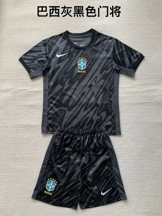 Brazil Dark Gray Goalkeeper Kids Football Jersey 2024/2025