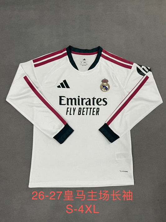 Real Madrid Home Long Sleeve Fans Football Jersey 2026/2027