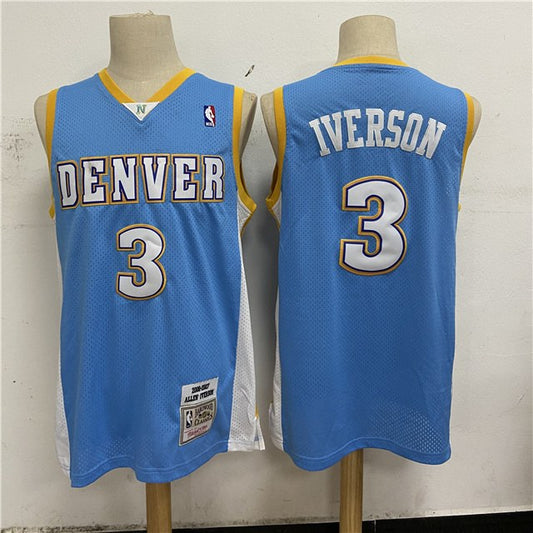 NBA Nuggets # 3 Lverson Retro Moon Blue Top Mesh Jersey