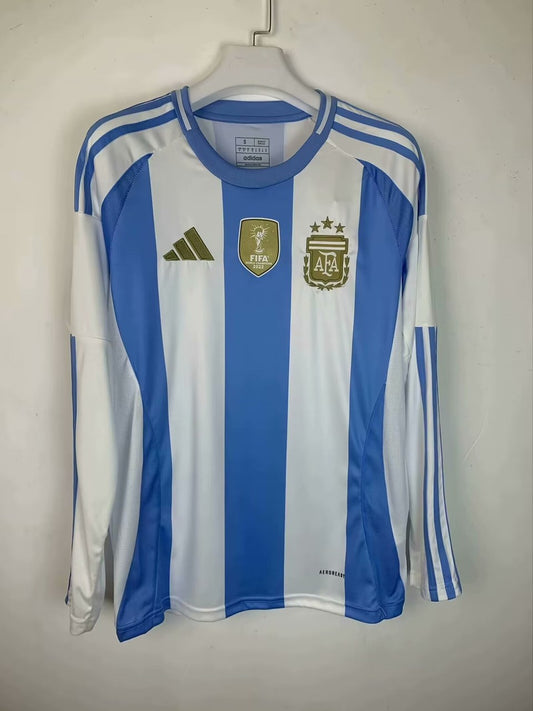 Argentina Home Long Sleeve Fans 3 Stars Football Jersey 2024/2025