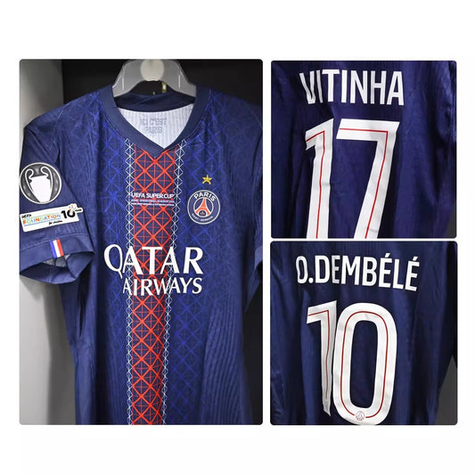 PSG Paris Home Super Cup +Final Player #10 O.DEMBELE #17 VITINHA Football Jersey 2025/2026