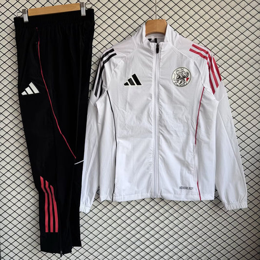 Ajax Windbreaker Sets With Pants White Football Jersey 2025/2026