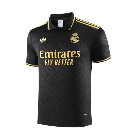 Real Madrid Polo Retro Fans Black Stripe Inkjet Football Jersey 2025/2026
