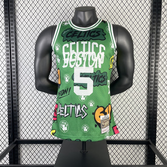 Retro Boston Celtics Green SW Graffiti #5 GARNETT NBA Jerseys 1985/1986