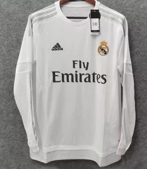Retro Real Madrid Home Long Sleeve Fans Football Jersey 2015/2016