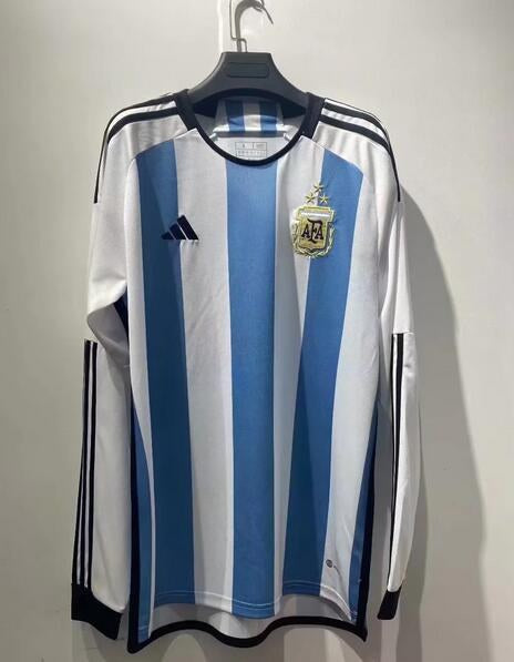 Argentina Home Long Sleeve Fans 3 Stars Football Jersey 2022
