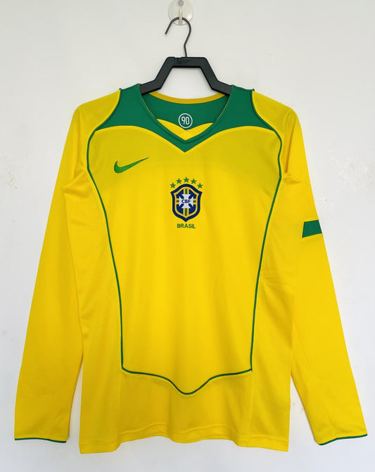 Retro Brazil Home Long Sleeve Football Jersey 2004