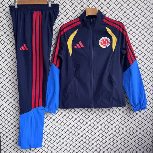 Colombia Windbreaker Sets With Pants Blue Football Jersey 2026/2027