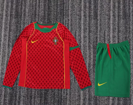 Retro Portugal Home Long Sleeve Kids Football Jersey 2004