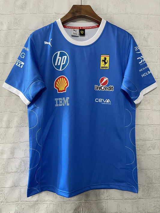F1 Ferrari Blue Round Neck Short Sleeve Racing Suit 2025