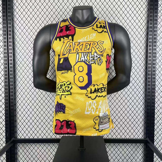 Los Angeles Lakers SW Graffiti Kobe #24 BRYANT Yollow Retro NBA Jersey 1996/1997