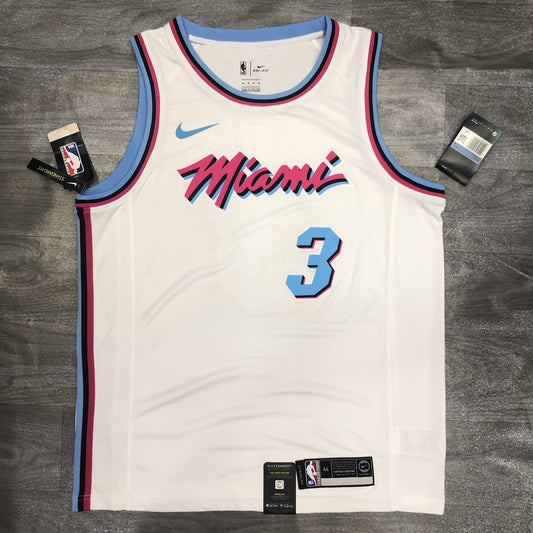 NBA Heat Crew Crew Neck White No. 3 Wade With Chip