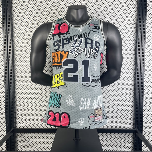 San Antonio Spurs Retro Graffiti #21 DUNCAN NBA Season Jerseys 1998/1999