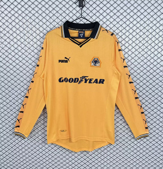 Retro Wolves Home Long Sleeve Fans Football Jersey 1998/1999