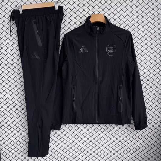 Arsenal Windbreaker Sets With Pants Black Football Jersey 2025/2026