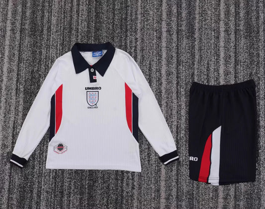 Retro England Long Home Kids Football Jersey 1998