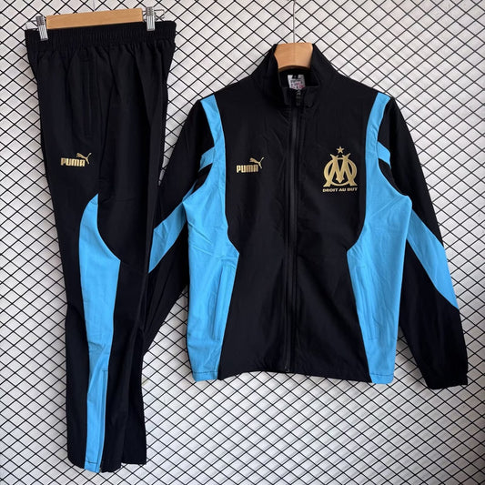 Marseille Windbreaker Sets With Pants Black Football Jersey 2025/2026
