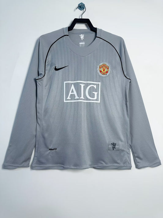 Retro Manchester United Long Goalkeeper Grey Football Jersey 2007/2008