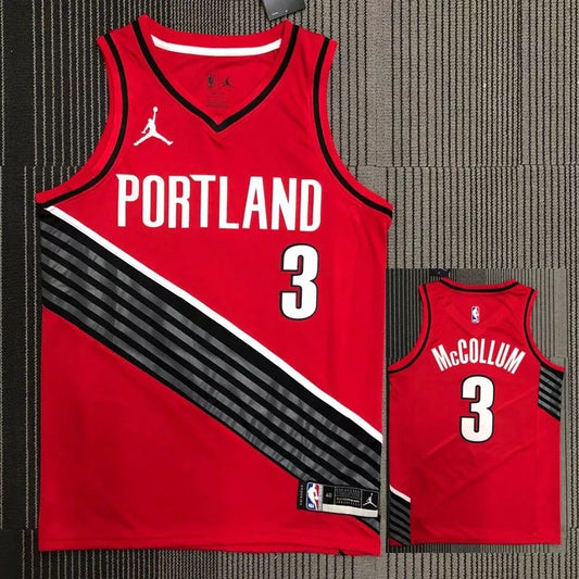 Trail Blazers McCOLLUM #３Jordan Red Top Quality Hot Pressing NBA
