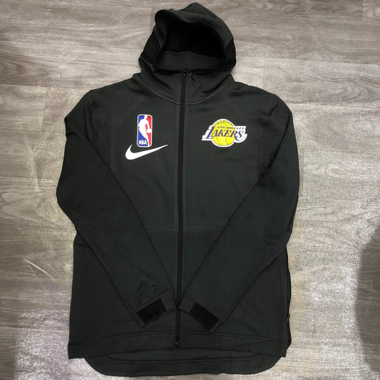NBA Lakers' Black Gray Warm-up Training Appearance Hooded Zipper Jacket With Chip