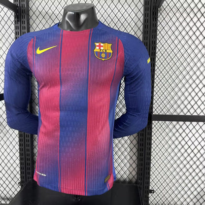 Barcelona Home Long Sleeve Player Football Jersey （可配广告 ）2025/2026