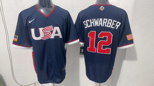 MLB USA Blue #12 SCHWARBER Baseball Jerseys World Cup