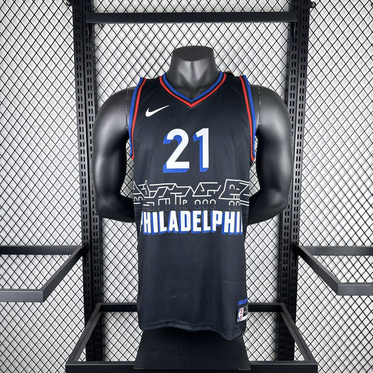 Philadelphia 76Ers City Edition Retro Black #21 EMBIID NBA Season Jerseys 2021