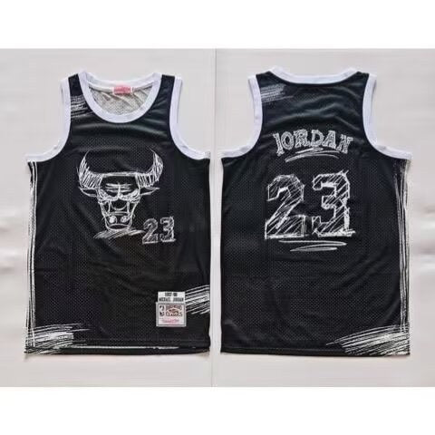 Chicago Bulls Hand-drawn Sketch Black #23 JORDAN NBA Season Jerseys 2026