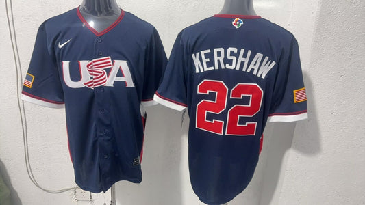 MLB USA Blue #22 KERSHAW Baseball Jerseys World Cup